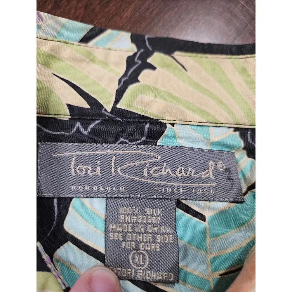 Vintage Tori Richard Hawaiian 100% Silk Men's Shirt Palm Leaf XL - Picture 2 of 5
